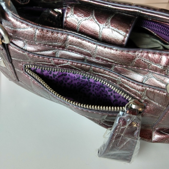 Faux alligator purple handbag NWOT purple leopard - Picture 8 of 11